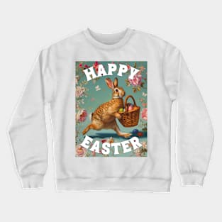 Happy Easter Bunny With Egg Basket Crewneck Sweatshirt